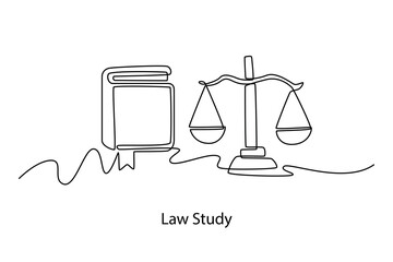 Law Study. School Subject concept. Single line draw design. Vector graphic illustration