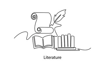 Literature. School Subject concept. Single line draw design. Vector graphic illustration