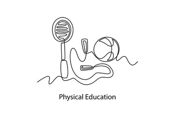 Physical Education. School Subject concept. Single line draw design. Vector graphic illustration