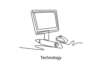 Technology. School Subject concept. Single line draw design. Vector graphic illustration