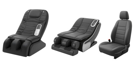Three different massage chairs with various designs and features