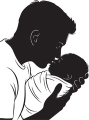 Parents Kissing Newborn Baby Silhouette,
Loving Mother and Father Holding Infant Illustration,
Family Love with Newborn Baby Black Silhouette
