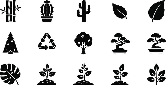 Leaf icons set. Green leaves vector collection. Ecology, environment, and nature symbol. Bio, organic, and vegan sign. Plant sprout logo element for eco friendly