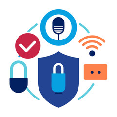 Wireless lock and microphone network bundle connection with white background