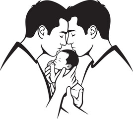 Parents Kissing Newborn Baby Silhouette,
Loving Mother and Father Holding Infant Illustration,
Family Love with Newborn Baby Black Silhouette
