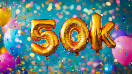 50k Subscriber Milestone Celebration Banner with Balloons