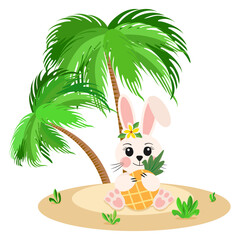 Summer Travel Beach Vacation Cute Rabbit with Pineapple Fruit
