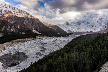 Fototapeta premium Rakhiot glacier under Nanga Parbat mountain in Gilgit-Baltistan region in Pakistan