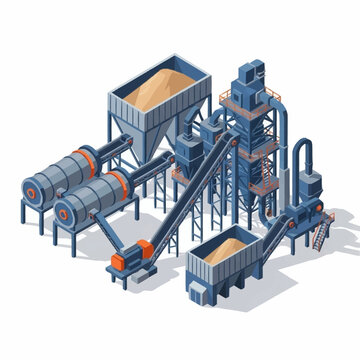 Isometric industrial plant for processing and manufacturing materials.
