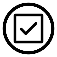 Checked Checkbox Icon in Circle, Selected Option and Task Complete Symbol for UI