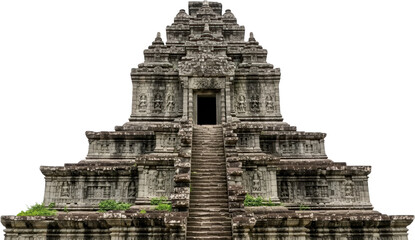 Ancient Stone Temple Structure With Intricate Carvings Ascends With A Steep Central Staircase Leading Toward A Dark Doorway Against A Transparent Background Architecture Historical Religious