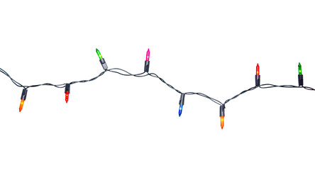 String of Christmas lights isolated on transparent background.