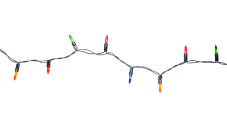 String of Christmas lights isolated on transparent background.