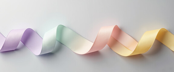 Colorful ribbons in dynamic motion on a soft gray background  