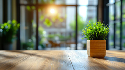 Business modern office open space with minimal table bokeh background blurred interior