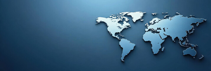 World map in blue and white colors on a blue background
