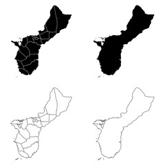 Guam Outline and Solid Fill Map Set.