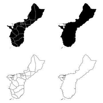 Guam Outline and Solid Fill Map Set.