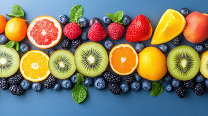 top view Fruits background healthy eating, dieting concept