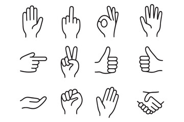Hand thin line icons set. Hands, gesture icon. Editable stroke. Vector