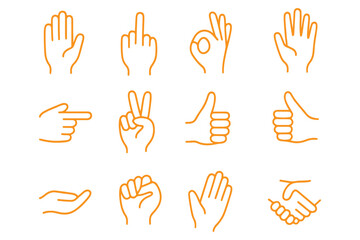 Hand thin line icons set. Hands, gesture icon. Editable stroke. Vector