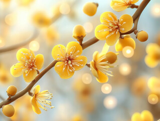 Yellow Apricot Flower blossom branch on white background