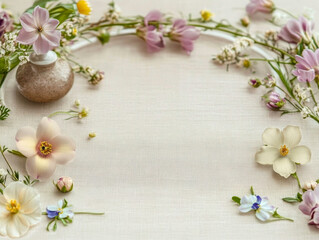 beautiful spring flowers on pastel background