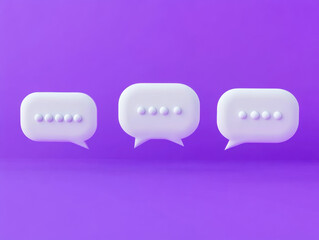white speech bubble icon set on a purple background.