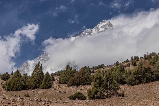 Nanga Parbat mountain viewed from Rupal valley, Gilgit-Baltistan region in Pakistan