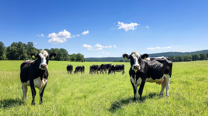 Black and white cows on a farm land
