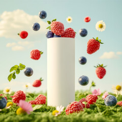 Mixed berries smoothies fruit with milk, yogurt splashing of Tropical fruits isolated on white background