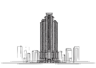 Obraz premium High rise building sketch. Line art