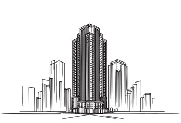 Obraz premium High rise building sketch. Line art