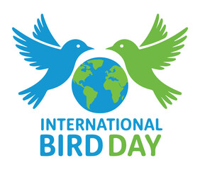 Obraz premium Green and Blue Birds Holding Globe on International Bird Day