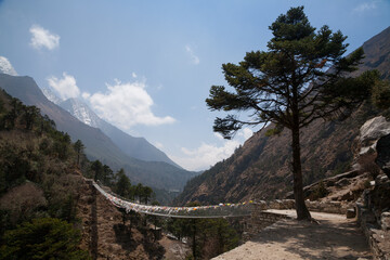 Imja river suspension bridge view along EBC trek, Nepal