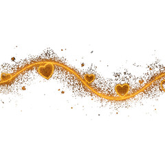 Golden heart glitter particles forming elegant swirl