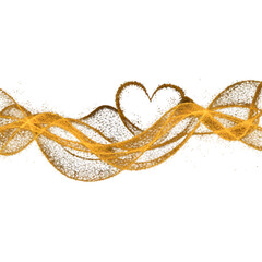 Golden heart glitter particles forming elegant swirl