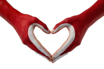 Red and white hands forming heart shape hand gesture isolated on a transparent background