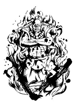 Kongorikishi (Nio Guardian) &ndash; Japanese Ink Illustration
