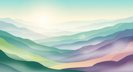 Dreamy Nature Scenery Background with Misty Hills and Soft Light