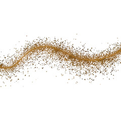 Golden geometric glitter particles swirling on white background