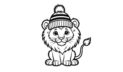 Fototapeta premium Lion cub wearing a striped winter hat
