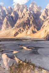 Hunza river under Passu (Cathedral) cones, Gilgit-Baltistan region of Pakistan