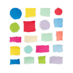 Colorful torn paper collage elements, element set