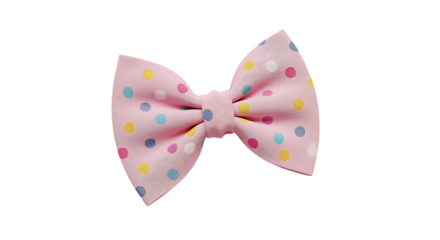 A charming pink bow tie with colorful polka dots perfect for various designs on transparent background.