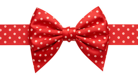A realistic red bow with white polka dots perfect for decoration on transparent background.
