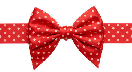 A realistic red bow with white polka dots perfect for decoration on transparent background.
