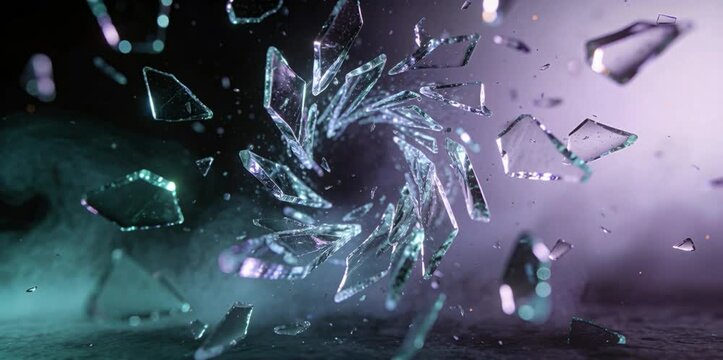 Razor-Sharp Glass Shards Suspended In Midair, Slowly Spiraling Toward The Center Of The Frame As The Camera Performs A Smooth Continuous Orbit Around The Vortex, Ultra Detailed Reflection