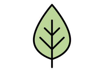 Hoja verde sencilla con contorno negro en fondo blanco