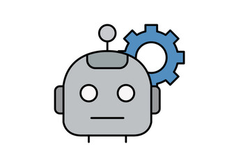 Fototapeta premium Cabeza de robot gris con un engranaje azul que representa la inteligencia artificial 